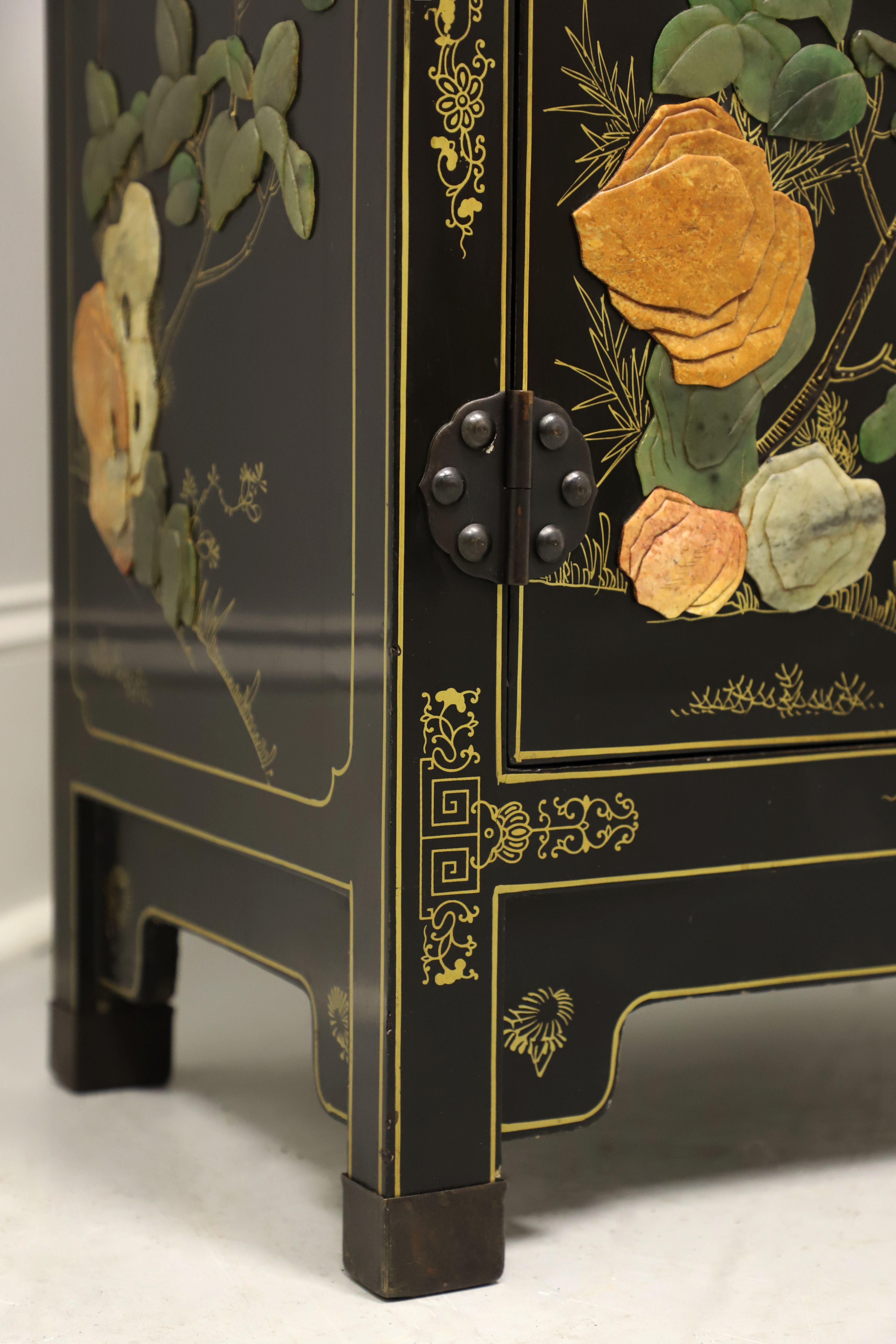 Paint JINLONG Mid 20th Century Chinese Black Lacquer and Soapstone Console Cabinet