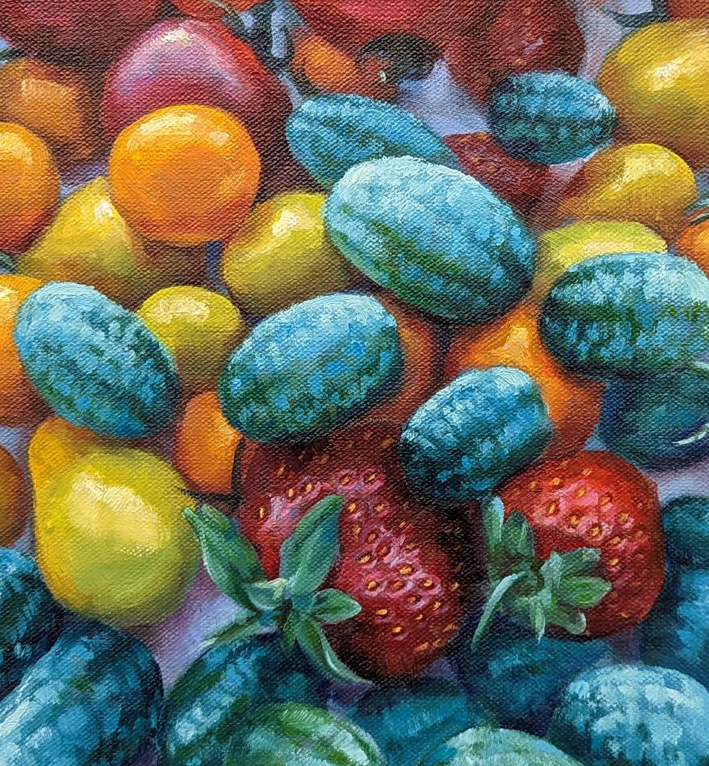 Cosecha del arco iris, Pintura al óleo - Still-Life Painting Gris de Jinny Tomozy