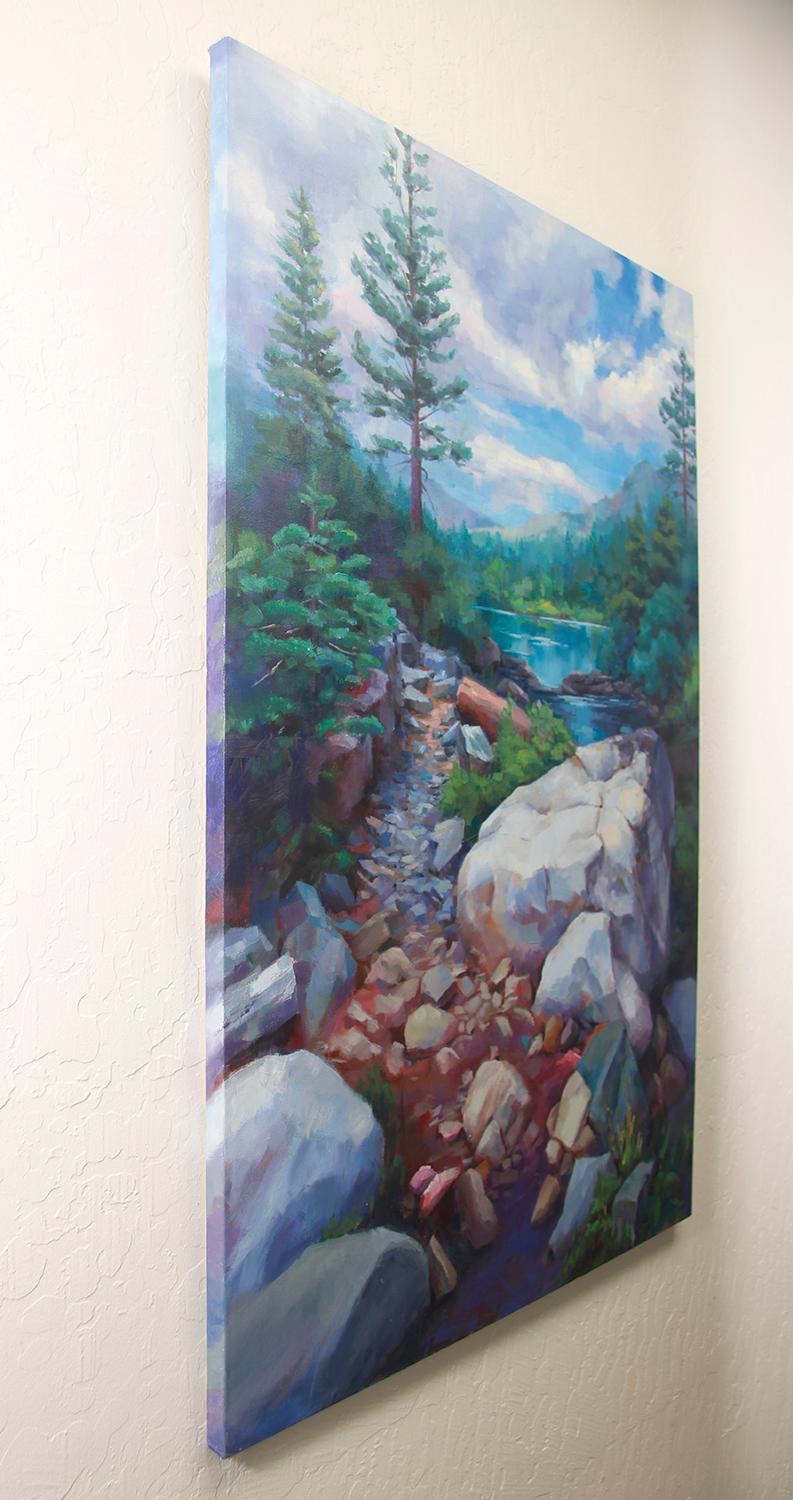 Der Weg zum Lily Lake, Originalgemälde (Impressionismus), Mixed Media Art, von Jinny Tomozy