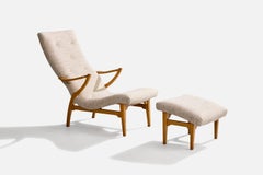 JIO-Möbler, Siesta Lounge Chair with Ottoman, Oak, Fabric, Sweden, 1960s