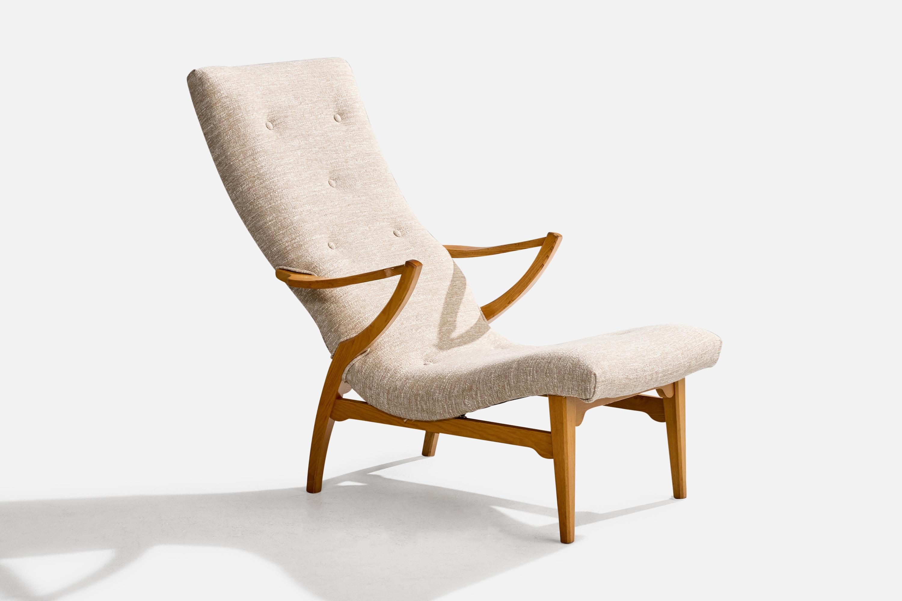 Suédois Jio Möbler, chaise longue Siesta avec ottoman, Oak Oak, Fabrice, Suède, années 1960 en vente