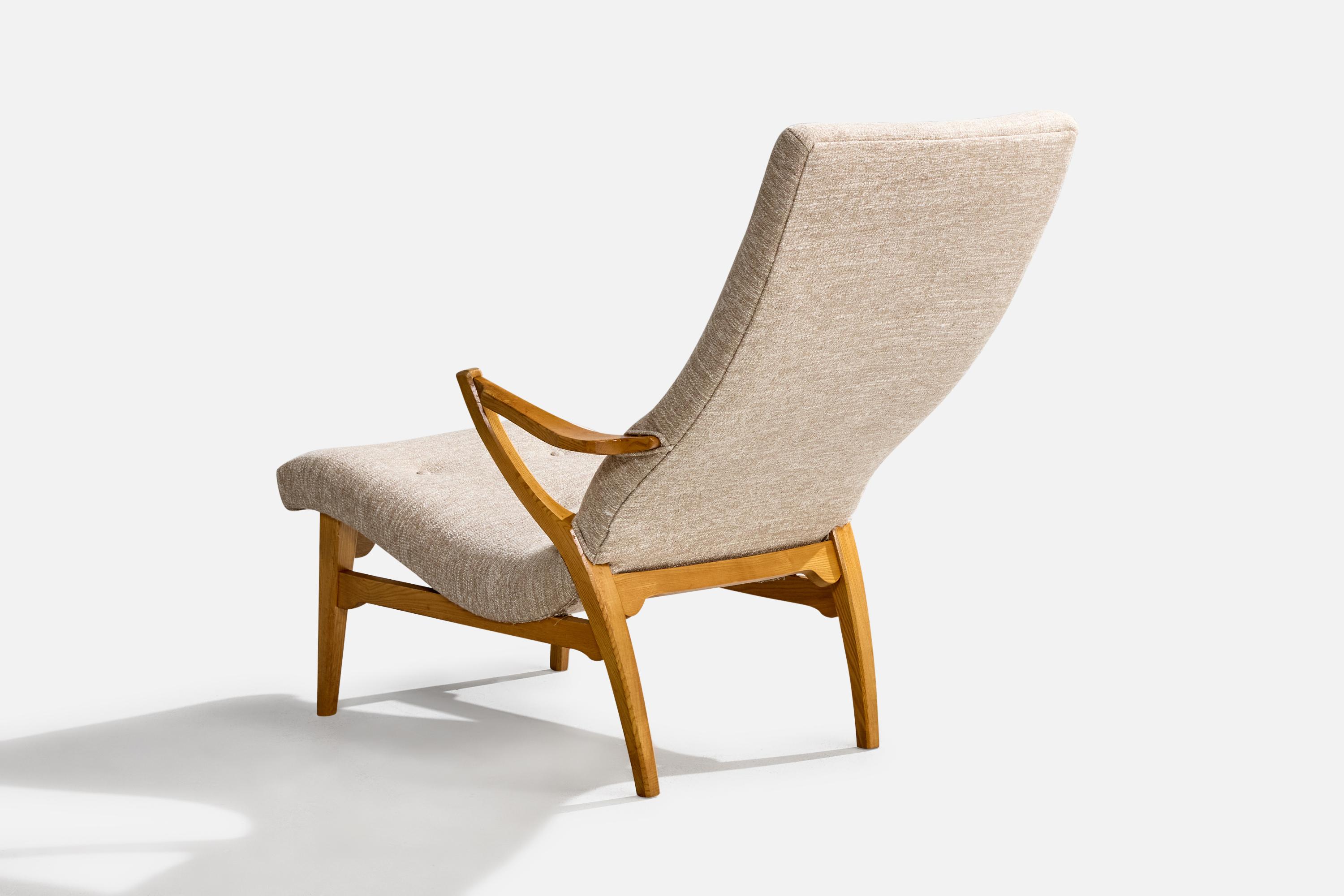 Milieu du XXe siècle Jio Möbler, chaise longue Siesta avec ottoman, Oak Oak, Fabrice, Suède, années 1960 en vente