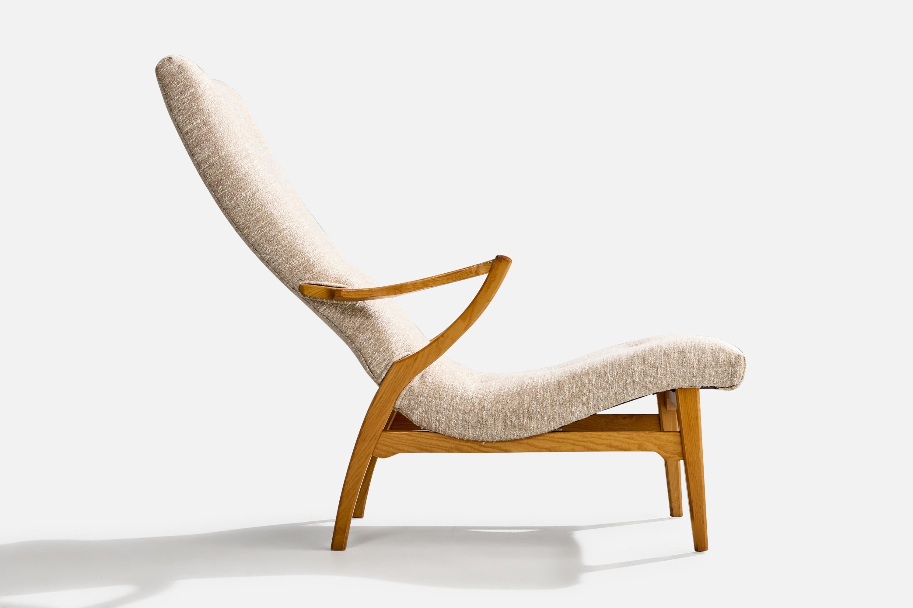 Tissu Jio Möbler, chaise longue Siesta avec ottoman, Oak Oak, Fabrice, Suède, années 1960 en vente
