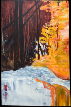 Weißer Fluss, Landschaft im Wald, Malerei auf Acryl