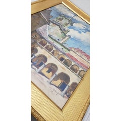 Jiri Herman Oil on Paper Southern European Courtyard w/ Arched Walkway