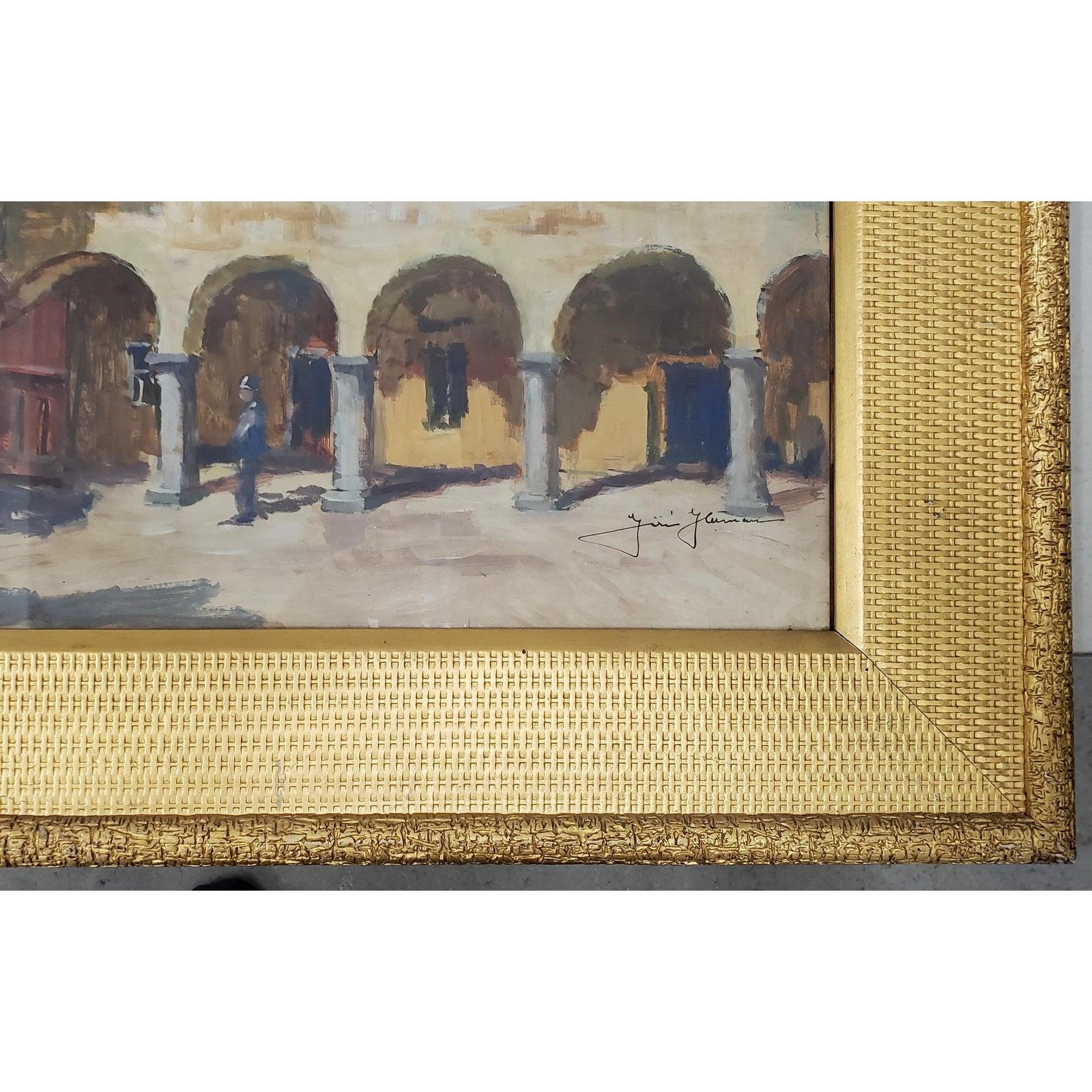 Jiri Herman Óleo sobre papel Patio del sur de Europa con pasarela arqueada en venta 2
