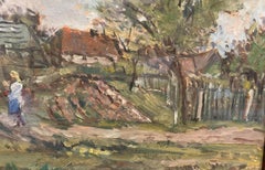Girl on Village Road (Impressionist Painting from Czechoslovakia)