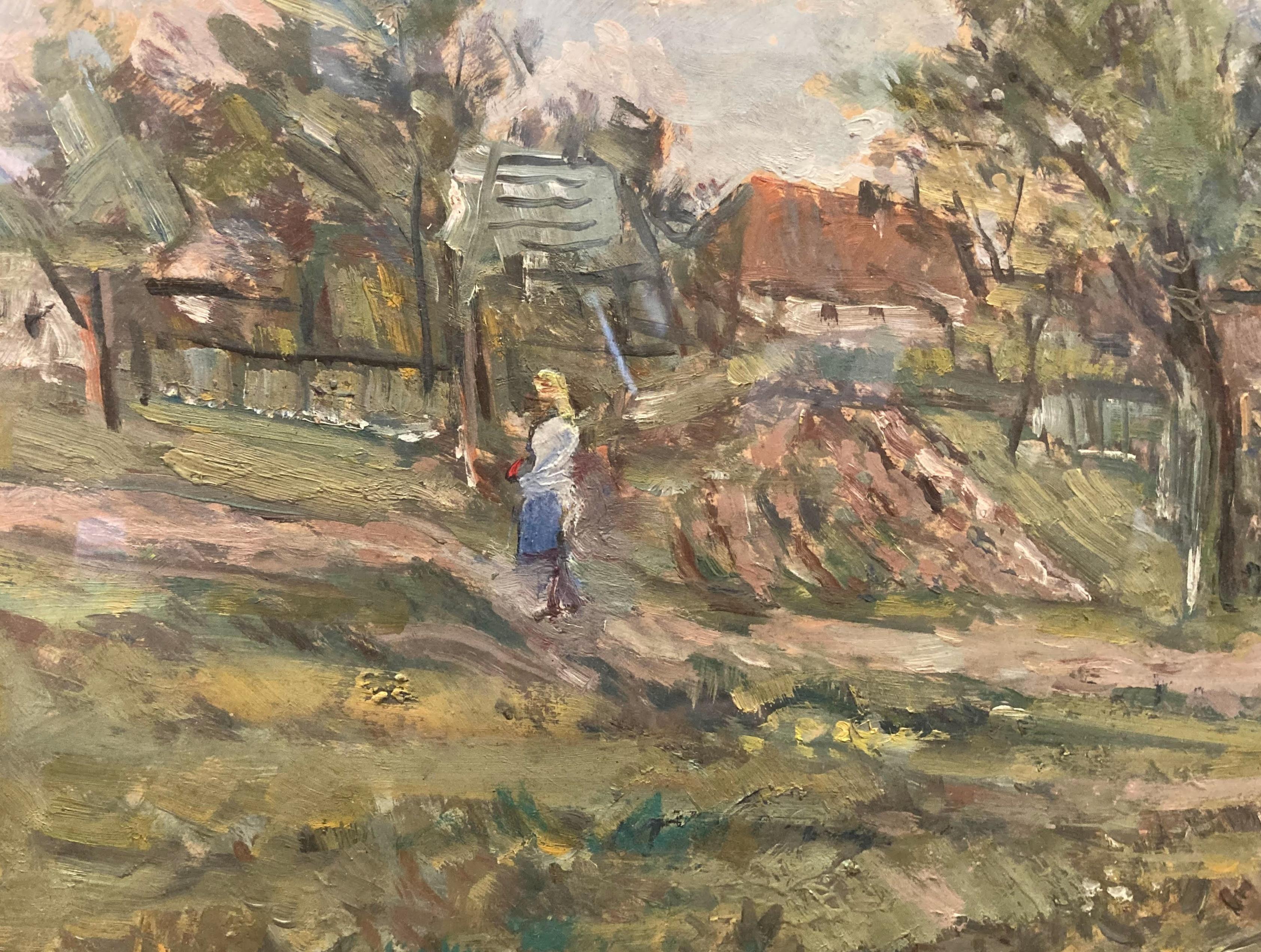 Ragazza sulla strada del villaggio (Quadro impressionista dalla Cecoslovacchia) - Painting Impressionismo di Jiri Karlinsky