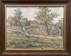 Girl on Village Road (Impressionist Painting from Czechoslovakia)