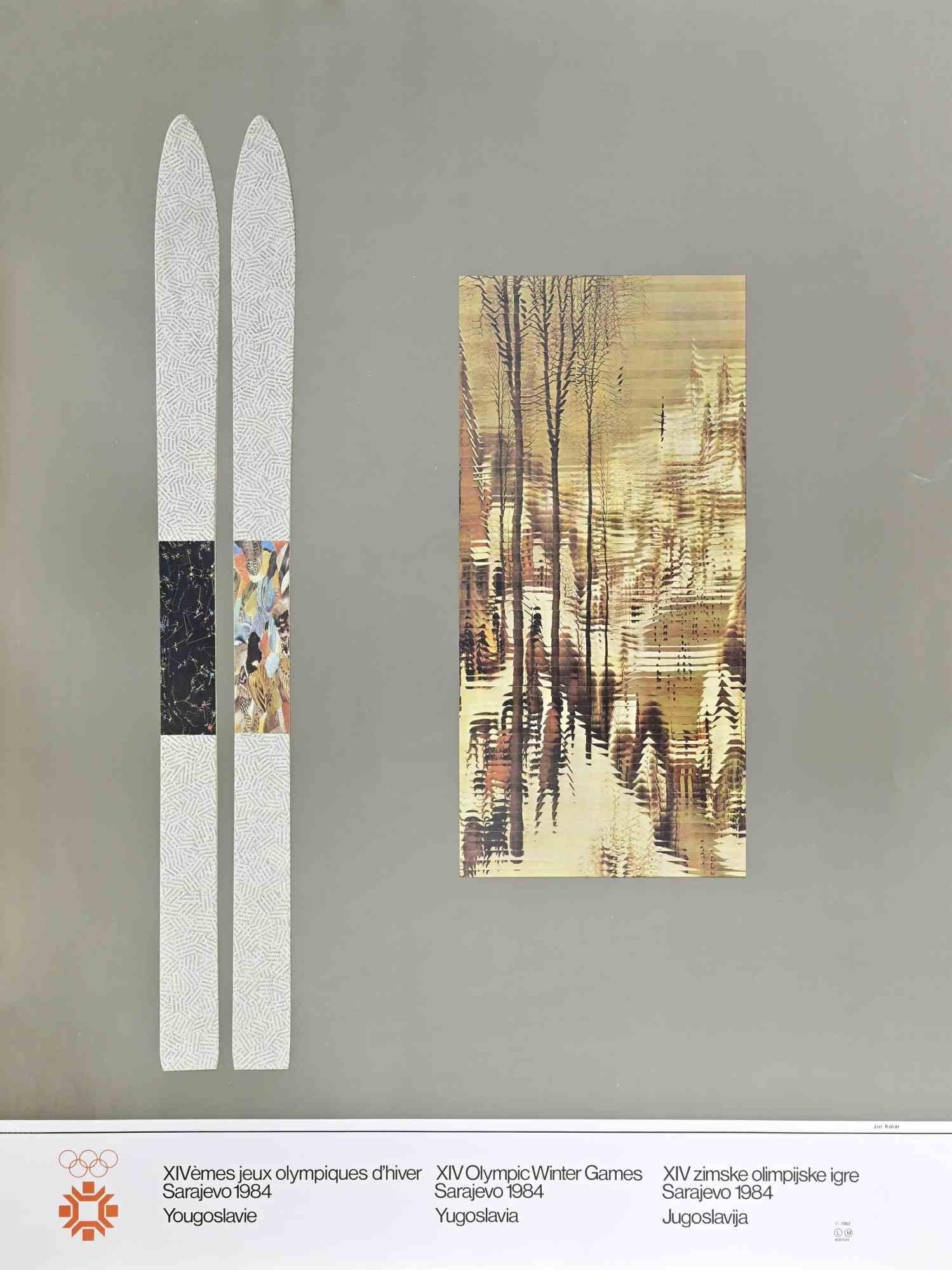 Offset print realized after Kiri Kolar, in occasion of the XIV Olympic Winter Games in Sarajevo.

Limited edition of 100.

Very good condition.

Designed by celebrated Czech artist and poet Jirí Kolár, this striking composition was created for