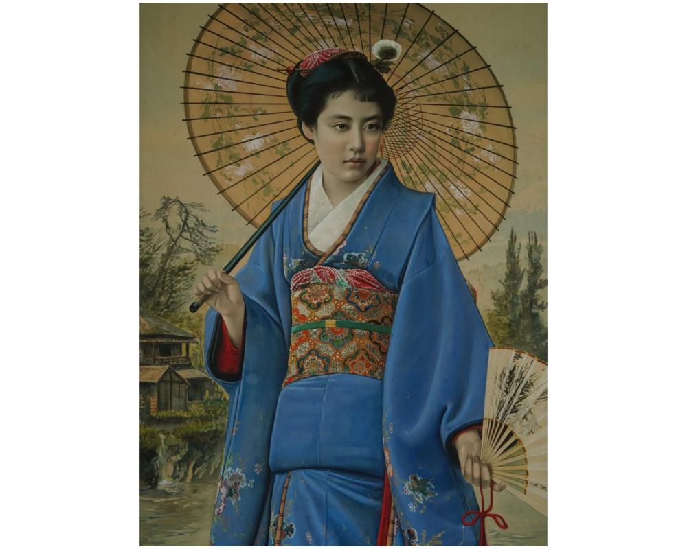 Jirokichi Kasagi Pintura Japonesa Acuarela Sobre Seda Japonés en venta