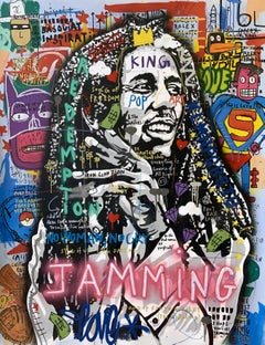 Bob Jamming, acrylic on canvas, 2021, street art style, 4'7'', by Jisbar 