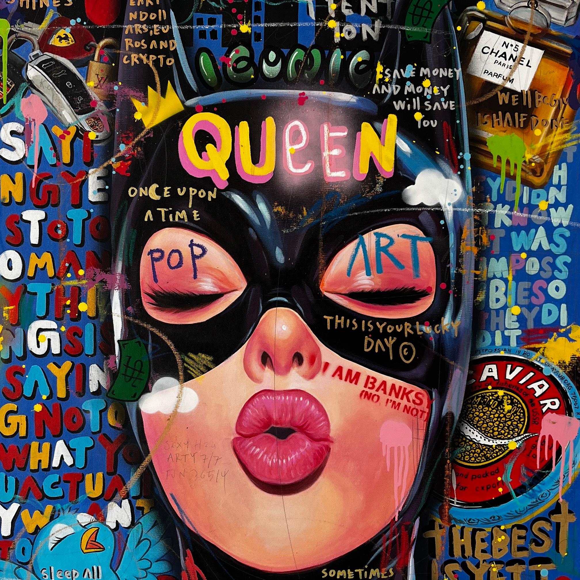 Cat Woman Kiss - Painting by Jisbar