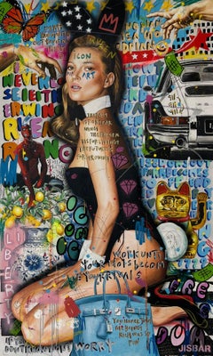 Liberty Lemon Kate, Acrylic and Mixed Media Painting on Canvas, Signed
