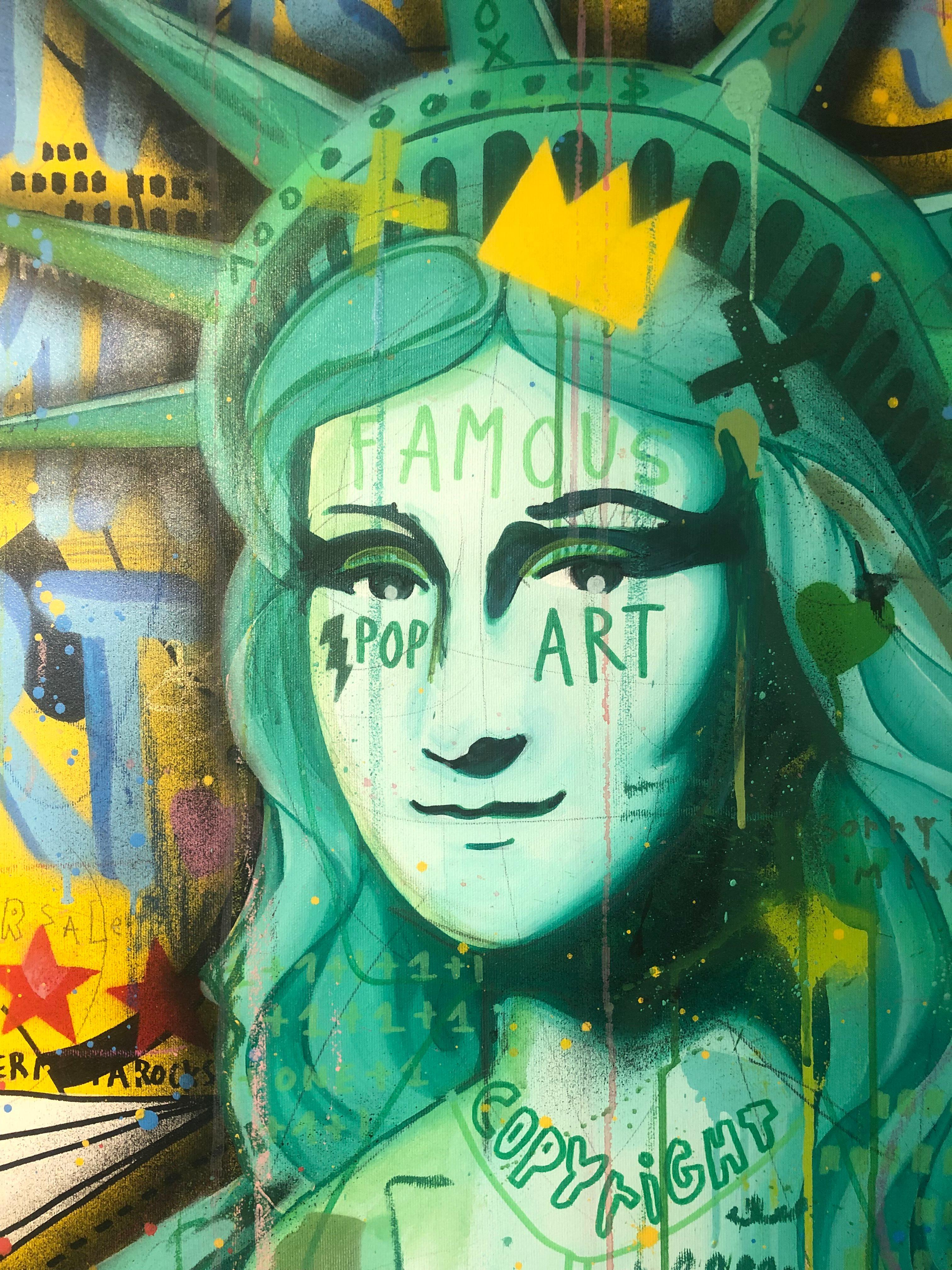Mona of the Liberty, acrylique et peinture à la bombe, style street art, 4'2'', par Jisbar 1