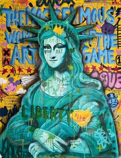 Mona of the Liberty, acrylique et peinture à la bombe, style street art, 4'2'', par Jisbar