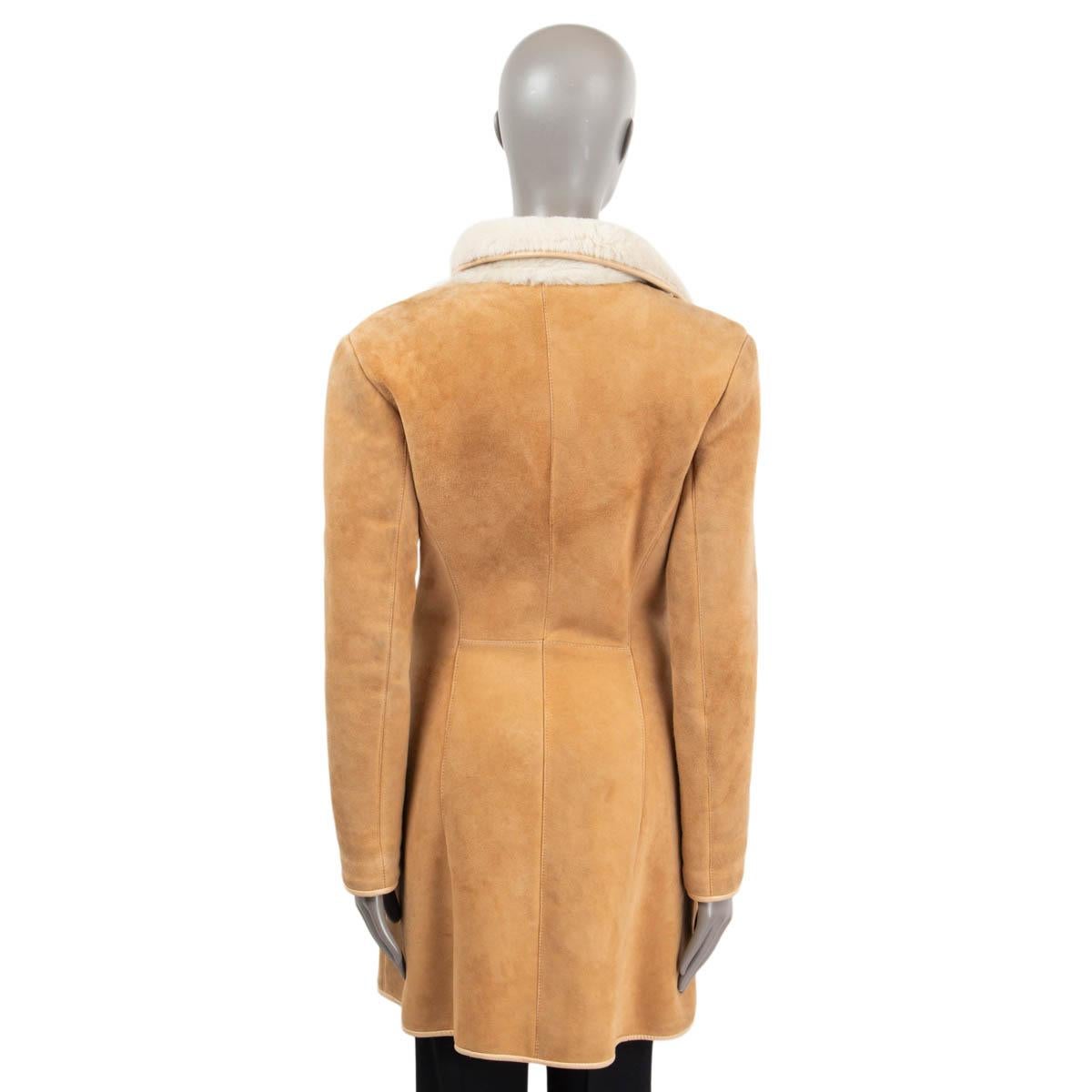 Women's JITROIS beige suede & ivory SHEARLING DOUBLE BREASTED Coat Jacket XS For Sale