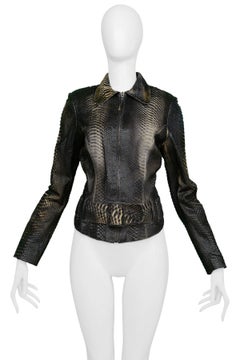 Jitrois Black Agneau Plonge Leather Jacket w Snake Texture