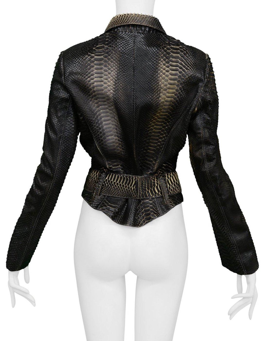 Jitrois Schwarze Agneau Plonge Lederjacke mit Schlangentextur 1