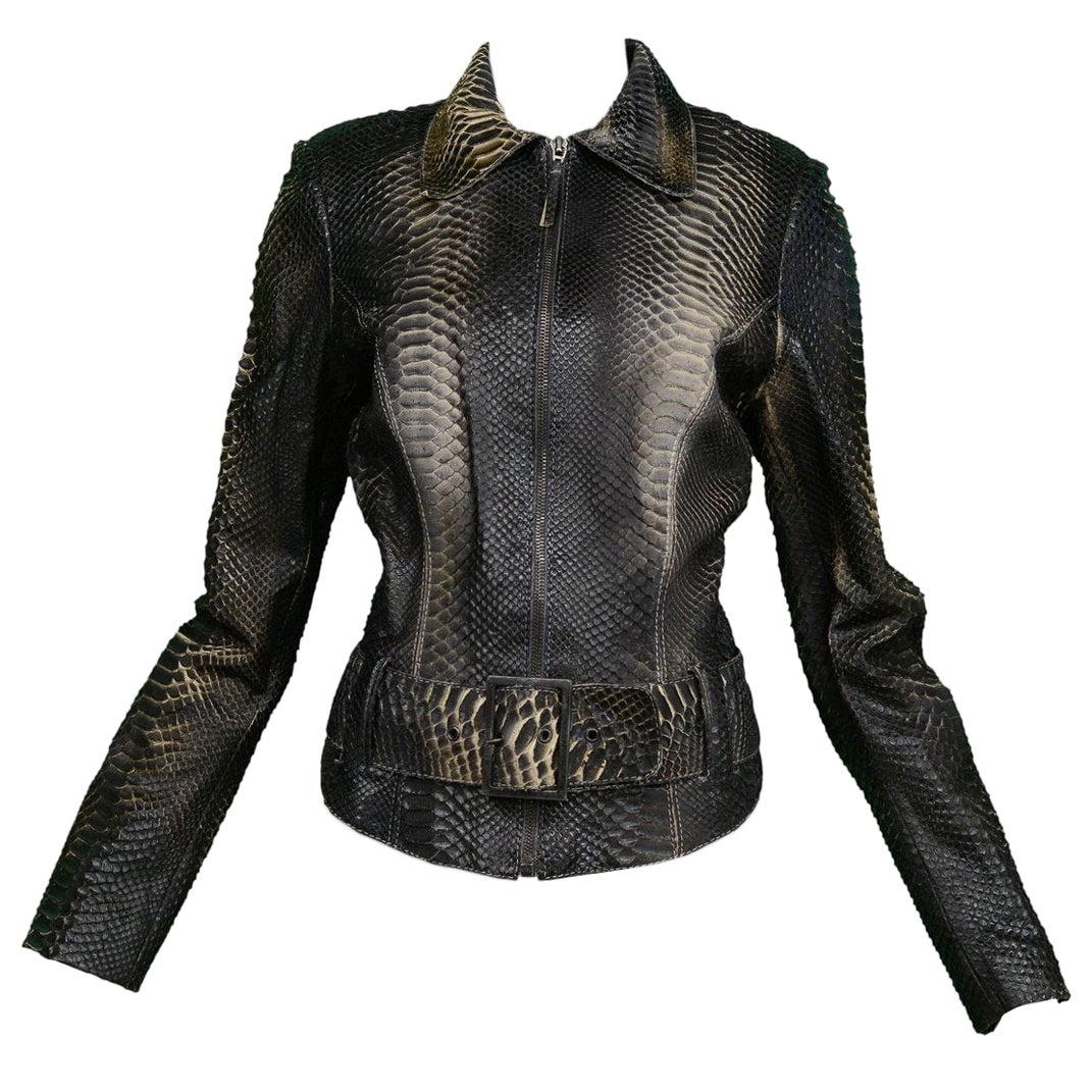 Jitrois Schwarze Agneau Plonge Lederjacke mit Schlangentextur