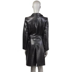JITROIS black CROCODILE leather Belted Trench Coat