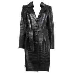 JITROIS black CROCODILE leather Belted Trench Coat