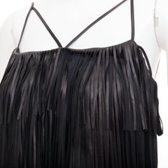 JITROIS black fringed lambskin leather silk blend lined flapper top FR38 M