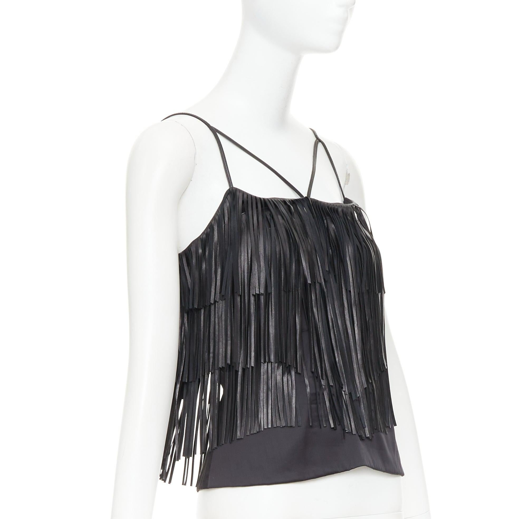 Nero JITROIS black fringed lambskin leather silk blend lined flapper top FR38 M in vendita