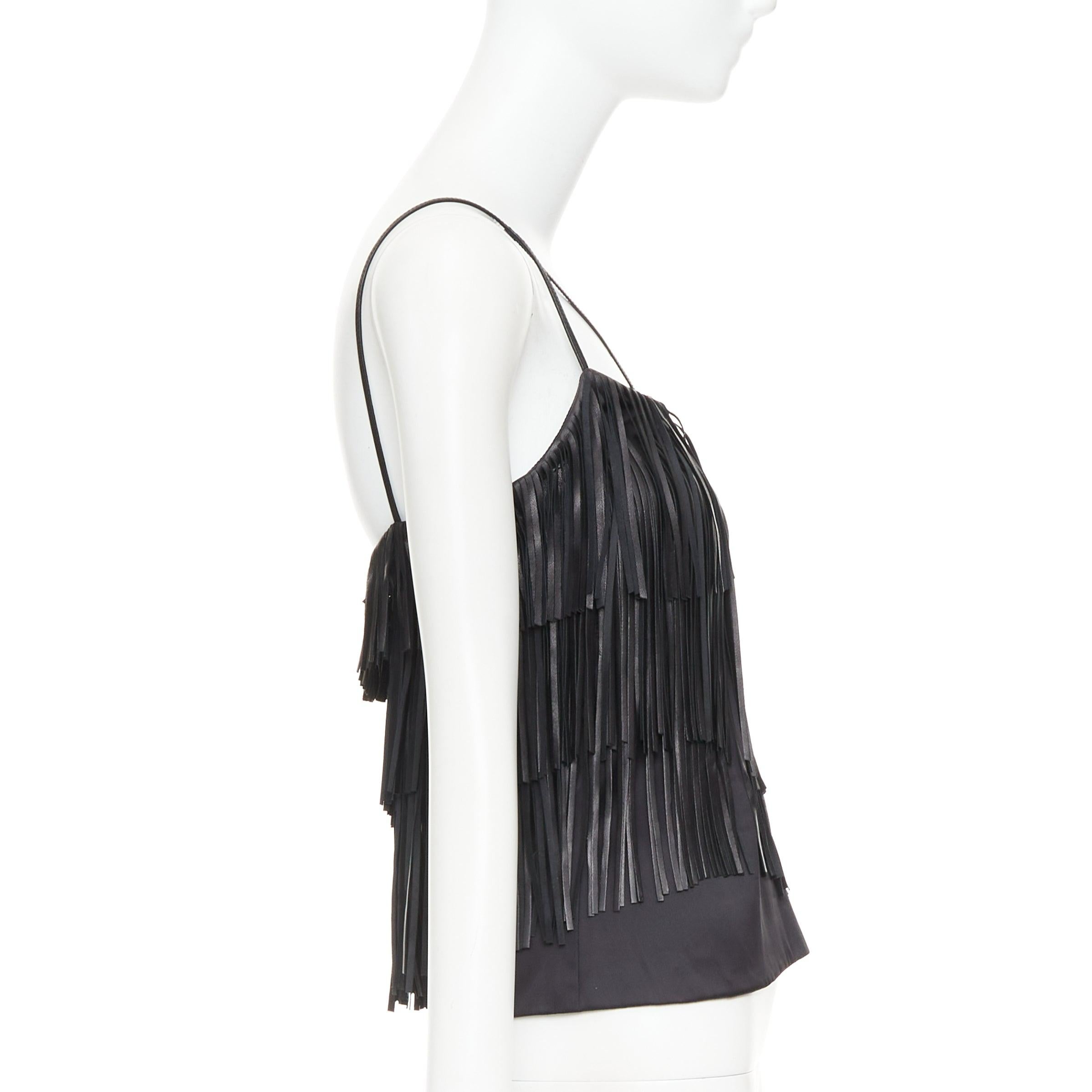 JITROIS black fringed lambskin leather silk blend lined flapper top FR38 M In condizioni ottime in vendita a Hong Kong, NT