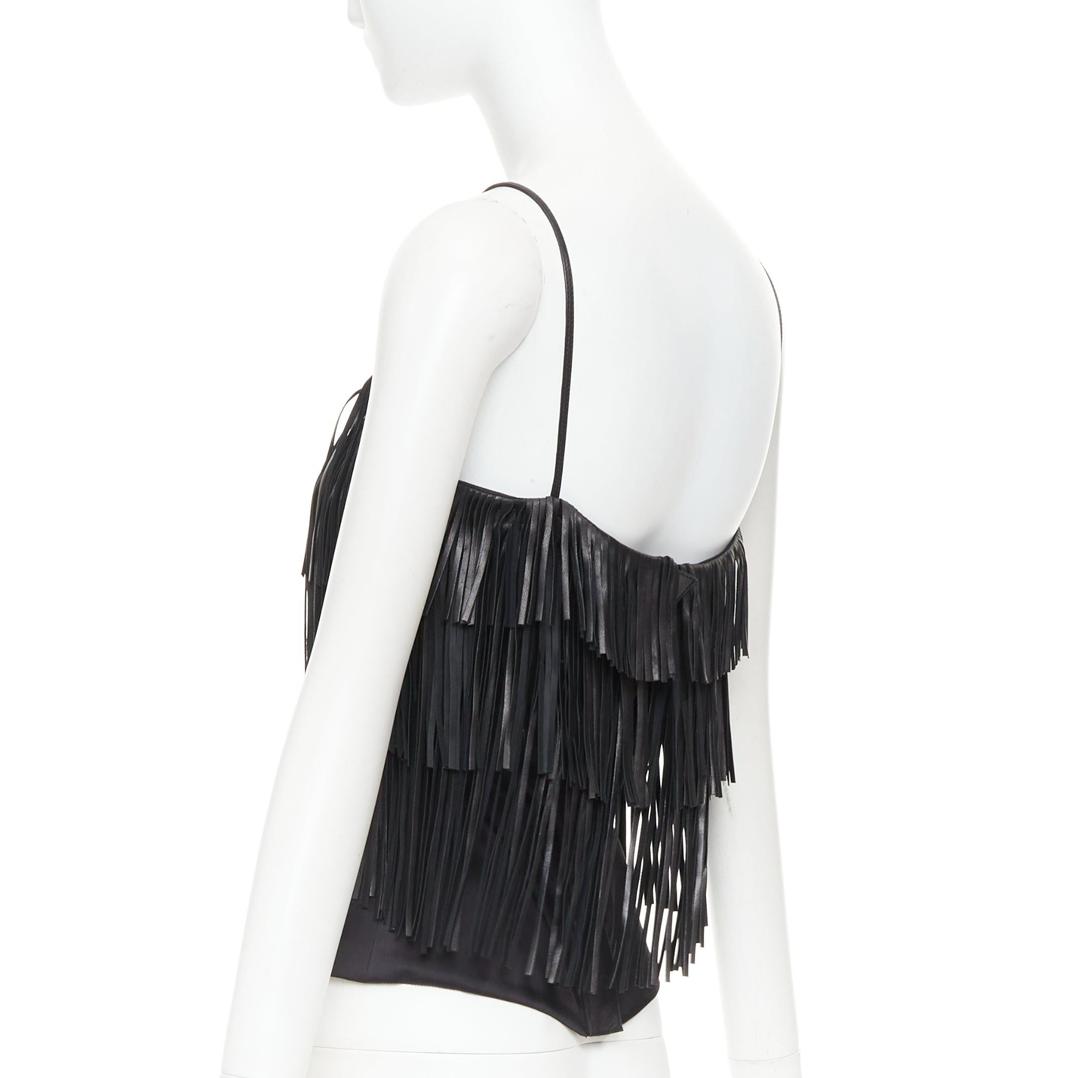 JITROIS black fringed lambskin leather silk blend lined flapper top FR38 M in vendita 1