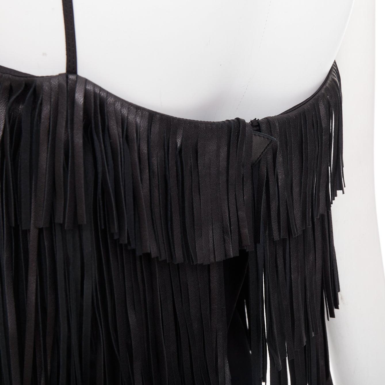 JITROIS black fringed lambskin leather silk blend lined flapper top FR38 M in vendita 2