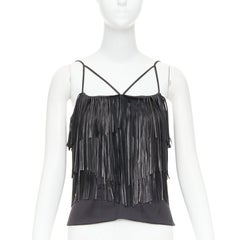 JITROIS black fringed lambskin leather silk blend lined flapper top FR38 M