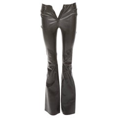 JITROIS black lambskin leather cotton blend lined patchwork flare pants IT34 XXS