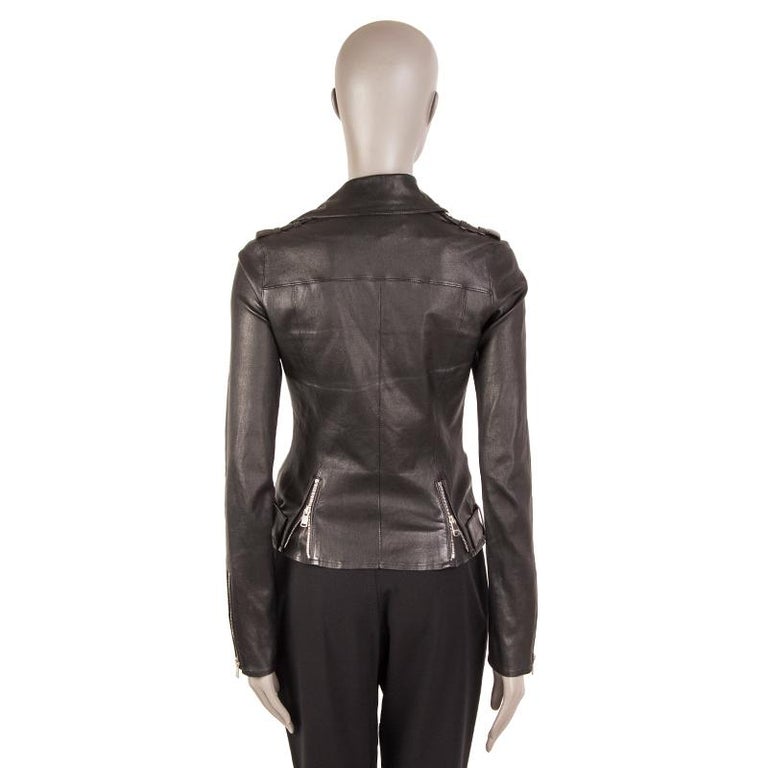 JITROIS black leather BELTED BIKER Jacket 40 M In Excellent Condition For Sale In Zürich, CH