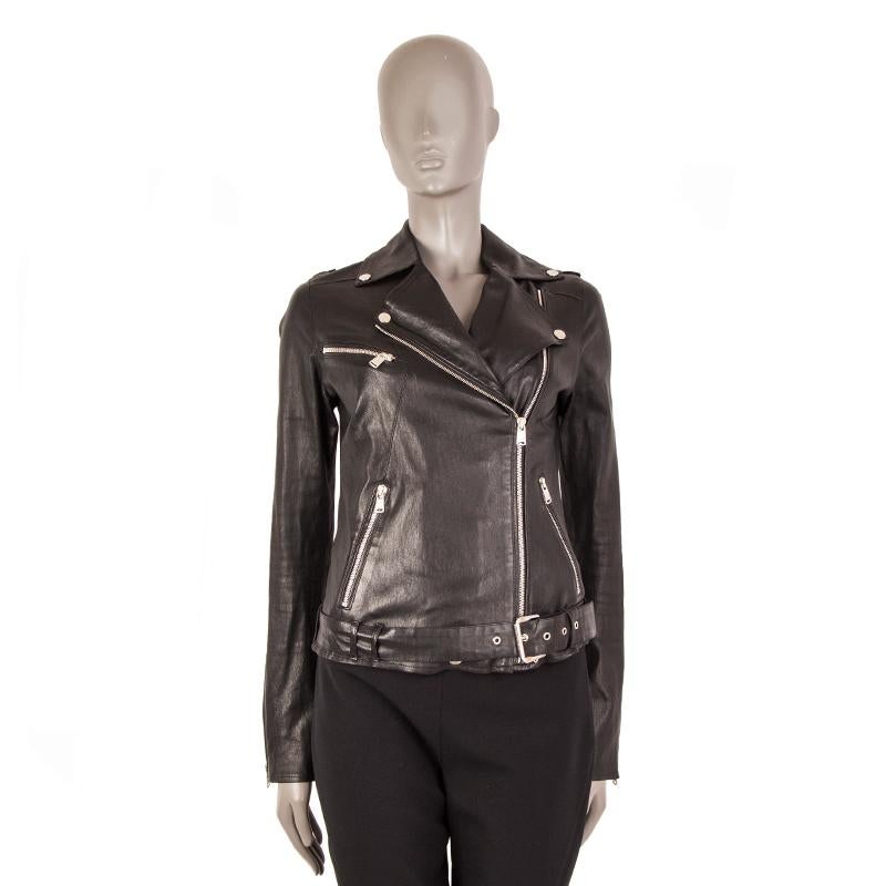 JITROIS black leather BELTED BIKER Jacket 40 M