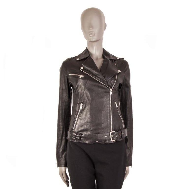 JITROIS black leather BELTED BIKER Jacket 40 M For Sale