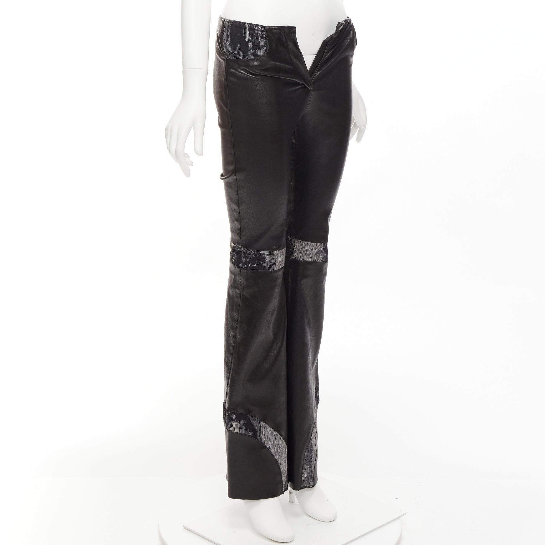 JITROIS Schwarze Hose mit weitem Bein aus Leder-Baumwollmischung und Spitzenadeln IT34 XXS im Zustand „Gut“ im Angebot in Hong Kong, NT