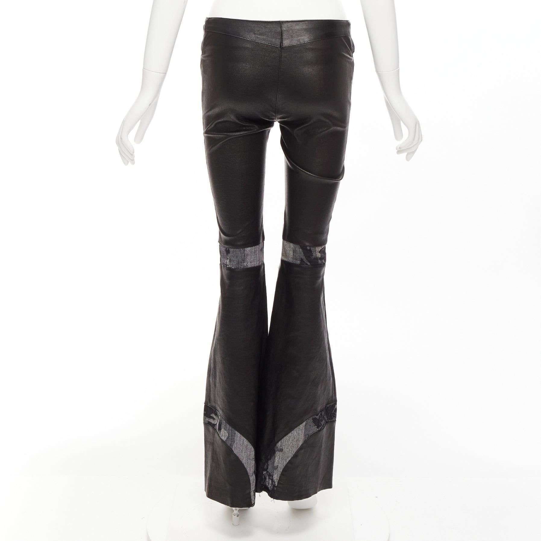 JITROIS black leather cotton blend lace panels wide leg flared pants IT34 XXS For Sale 1