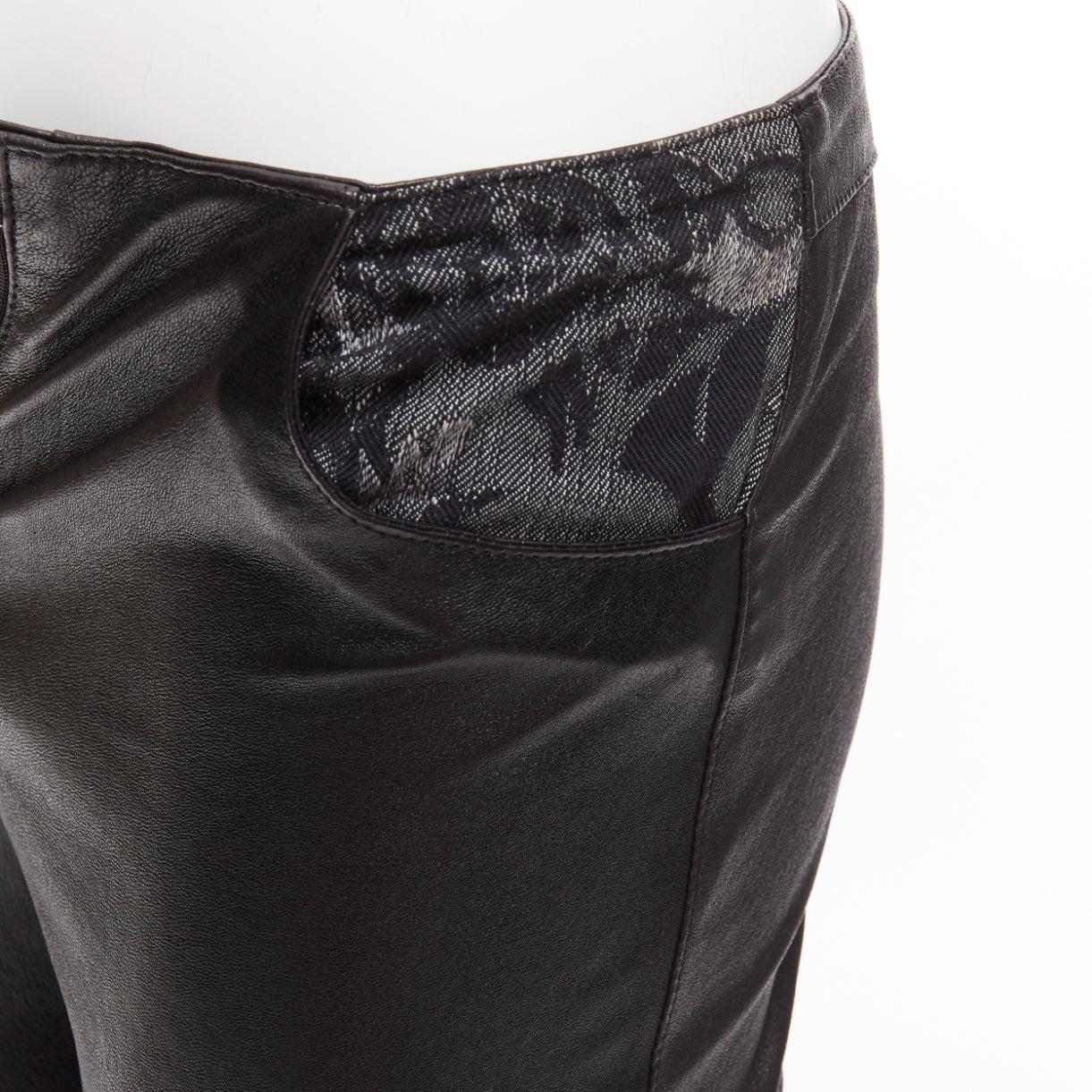 JITROIS black leather cotton blend lace panels wide leg flared pants IT34 XXS For Sale 3