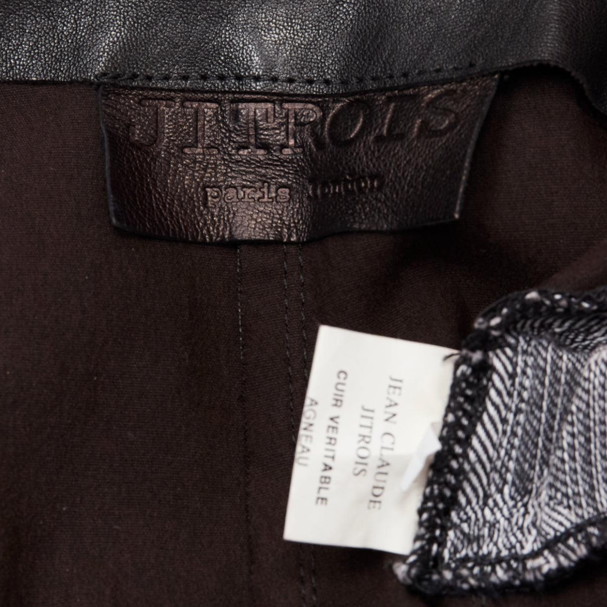 JITROIS black leather cotton blend lace panels wide leg flared pants IT34 XXS For Sale 4