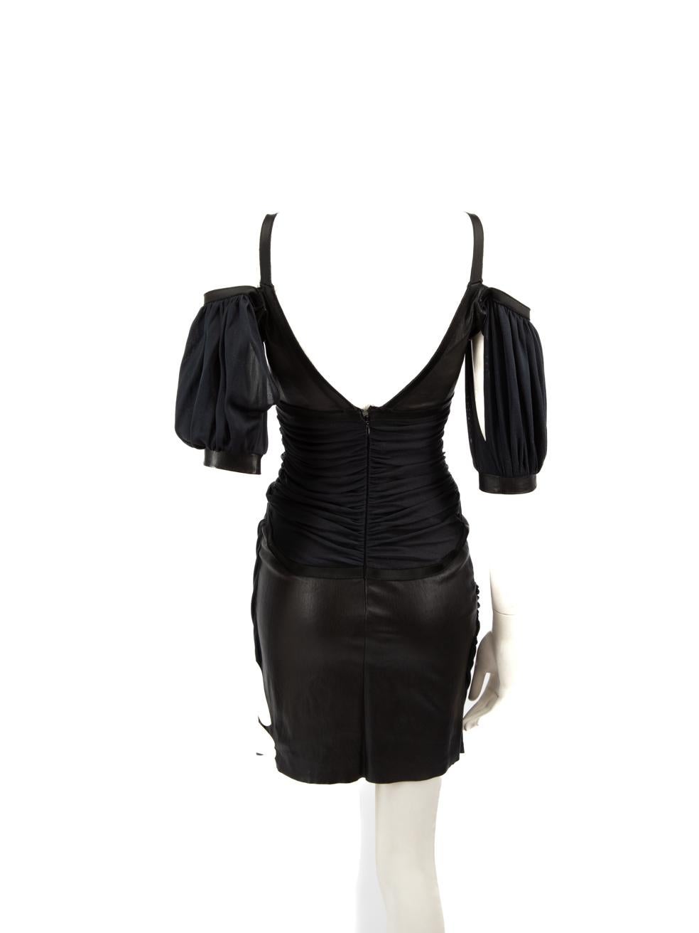 Jitrois Black Leather Drape Detail Mini Dress Size S In Good Condition For Sale In London, GB