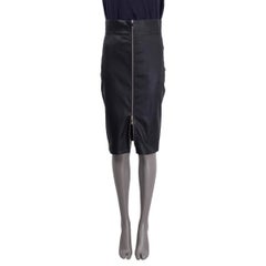 JITROIS black leather HIGH-WAISTED FRONT-ZIP Pencil Skirt 42 M