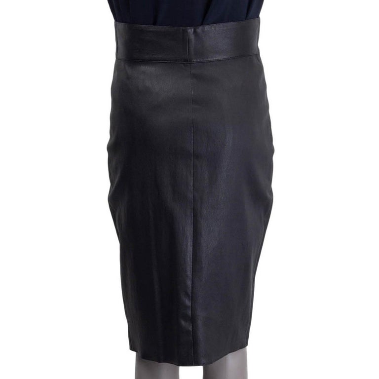 Women's JITROIS black leather HIGH-WAISTED FRONT-ZIP Pencil Skirt 42 M For Sale