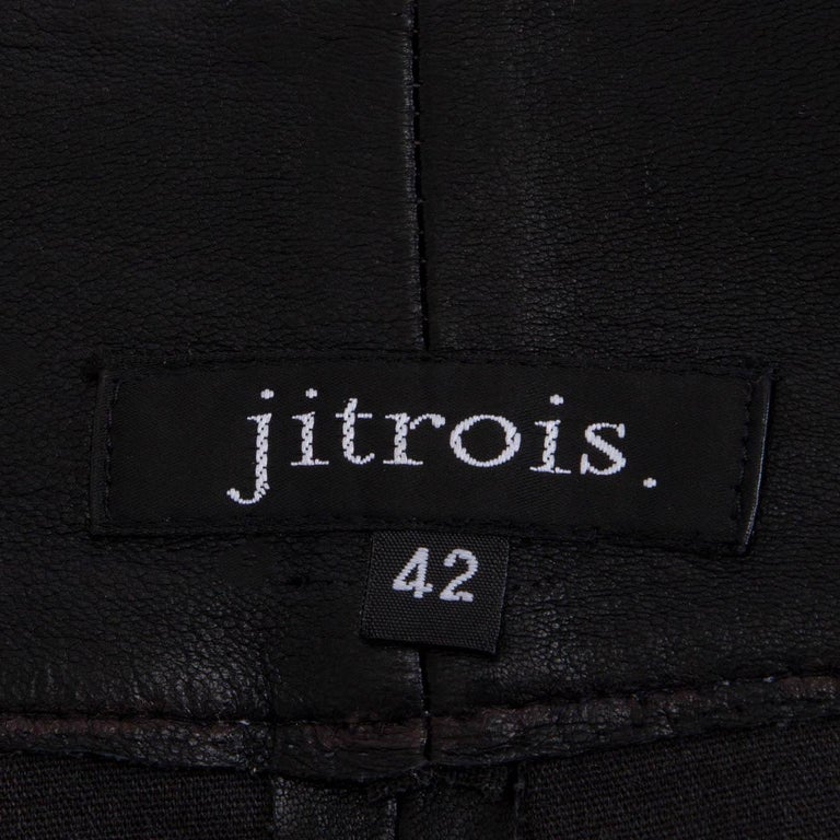 JITROIS black leather HIGH-WAISTED FRONT-ZIP Pencil Skirt 42 M For Sale 1