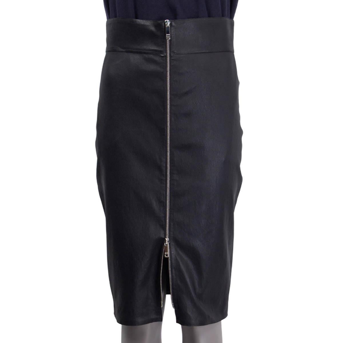 JITROIS black leather HIGH-WAISTED FRONT-ZIP Pencil Skirt 42 M For Sale