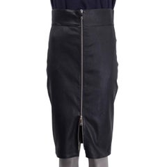 JITROIS black leather HIGH-WAISTED FRONT-ZIP Pencil Skirt 42 M