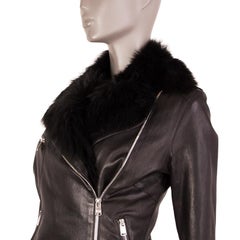 JITROIS black leather SHEARLING COLLAR BIKER Jacket 40 M