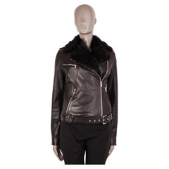 JITROIS black leather SHEARLING COLLAR BIKER Jacket 40 M
