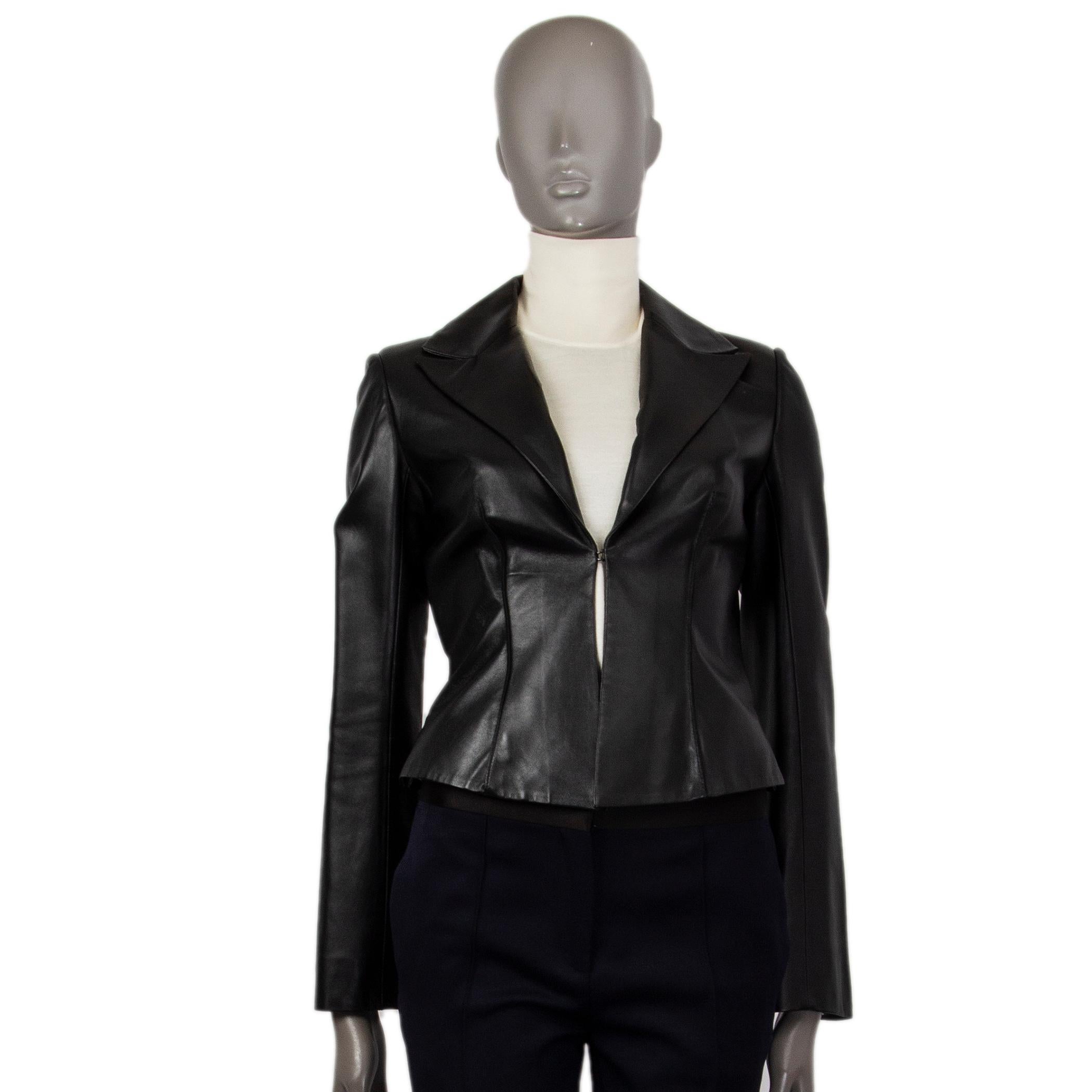 Women's JITROIS black leather SLIT-SLEEVE CROPPED Blazer Jacket 38 S