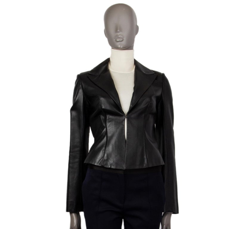 JITROIS black leather SLIT-SLEEVE CROPPED Blazer Jacket 38 S For Sale 1